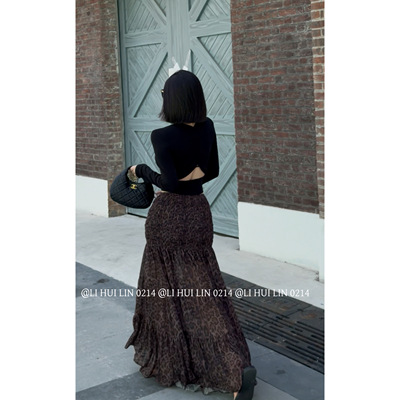 LIHUILIN/法式定制定染褶皱豹纹蛋糕半身裙 BQA482