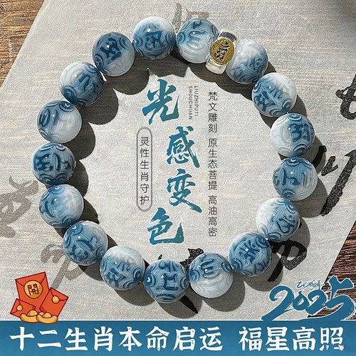 十二生肖菩提果手串光感变色文玩本命佛学生版六字箴言菩提手链串