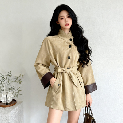 风衣短款鹿皮绒收腰老钱风冬气质