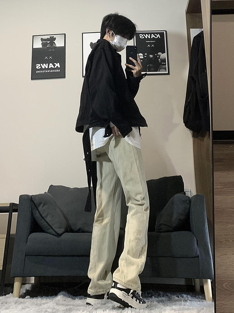 A417ANK357P55秋冬男士高街时尚拼接设计感牛仔裤百搭裤子,男装牛仔裤,电商A417A