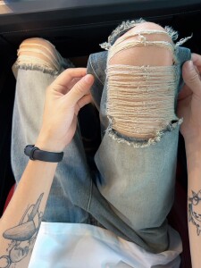 A417A NK379 P55破洞牛仔裤男夏季薄款美式高街vibe裤子微喇裤图片