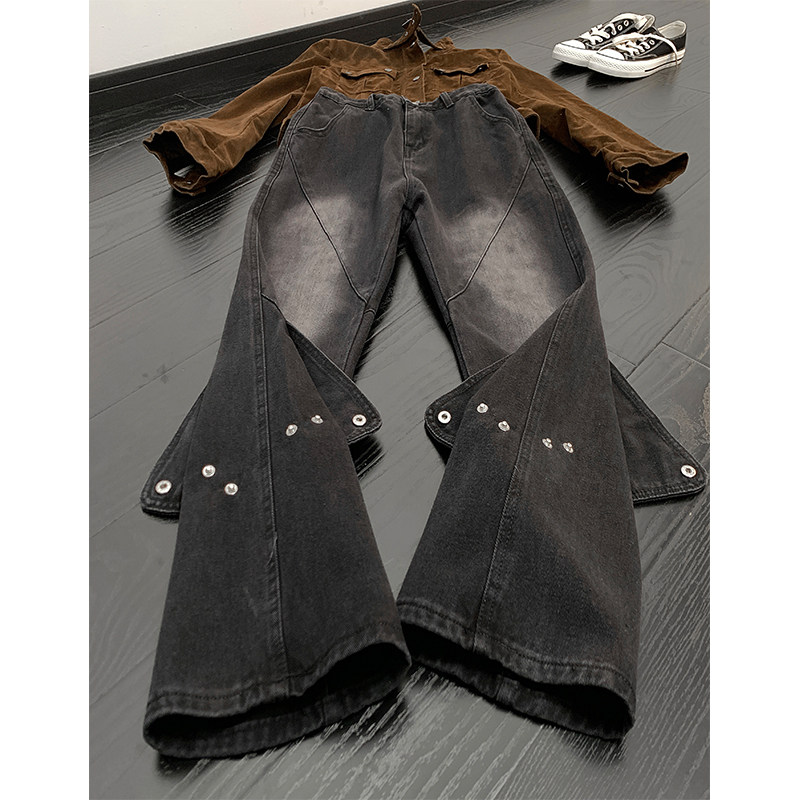 A417ANK1911P55男士铆钉扣子设计牛仔裤宽松微喇裤子，男装牛仔裤，电商A417A