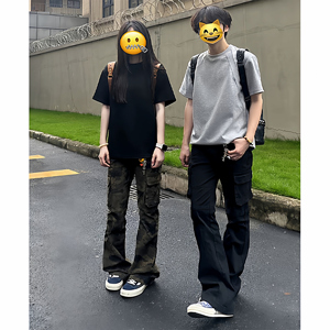 美式复古迷彩牛仔裤男款秋季潮牌vibe工装微喇裤子修身显瘦直筒裤图片