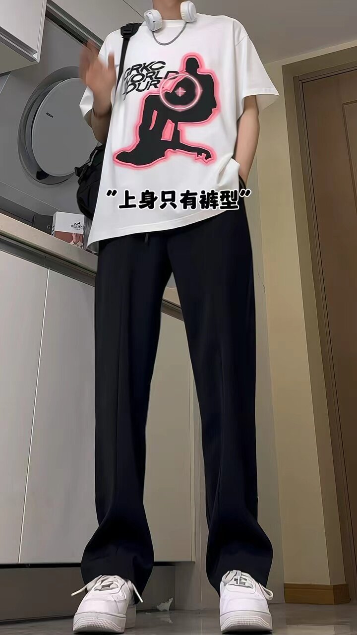 A417ABK81P45铆钉黑色裤子男潮牌高级感cleanfit西裤垂坠感,男装西裤,电商A417A