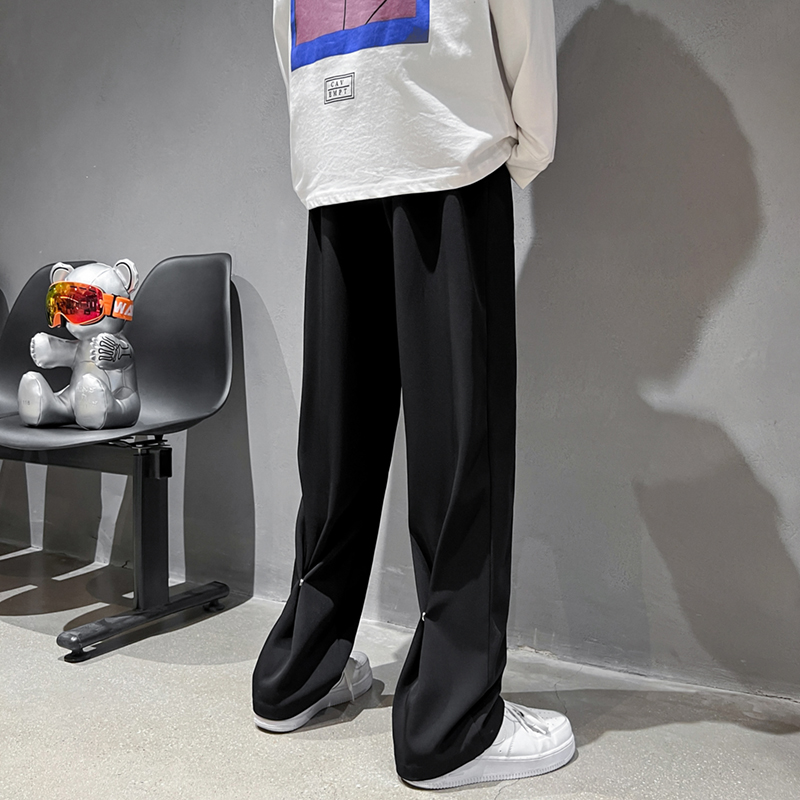 B339BK81男士休闲小西裤高级感纽扣设计宽松阔腿裤拖地裤子P45，男装西裤，电商A417A