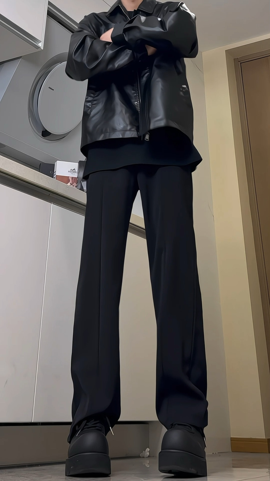 A417ABK81男士休闲小西裤高级感纽扣设计宽松阔腿裤拖地裤子P45,男装西裤,电商A417A