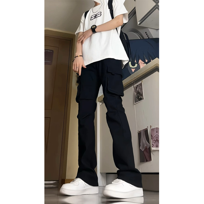 A417A NK3003 P50春季新款黑色弹力工装休闲裤百搭微喇裤子图片