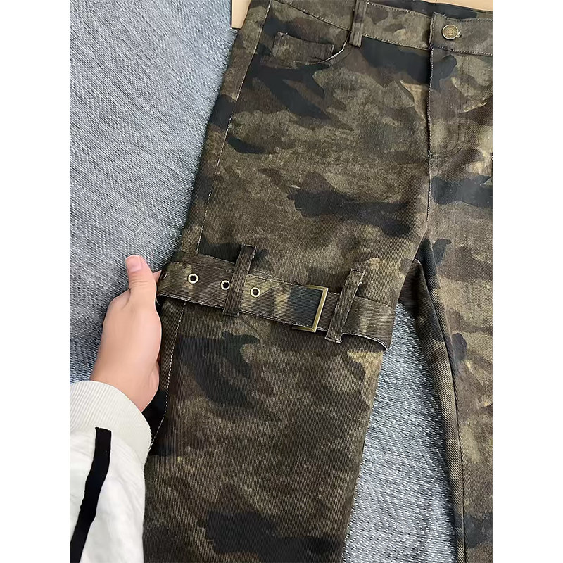 白色绑带牛仔裤男款美式高街潮牌vibe裤子修身高腰微喇直筒工装裤,男装牛仔裤,电商A417A