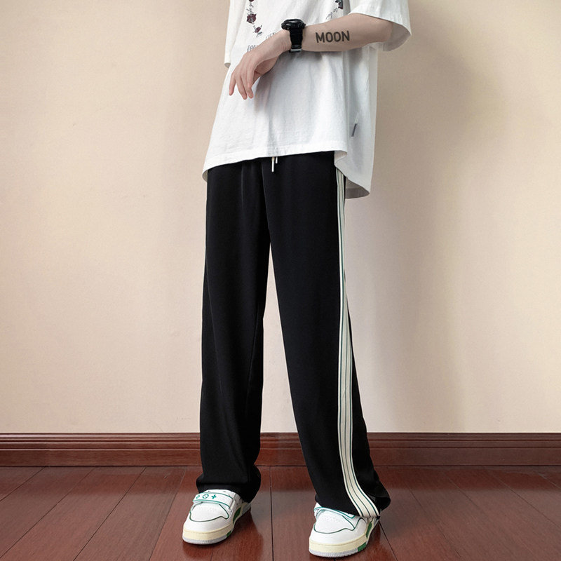 B339BK83夏季冰丝长裤男织带休闲小西裤开衩设计裤子P45控68,男装西裤,电商A417A