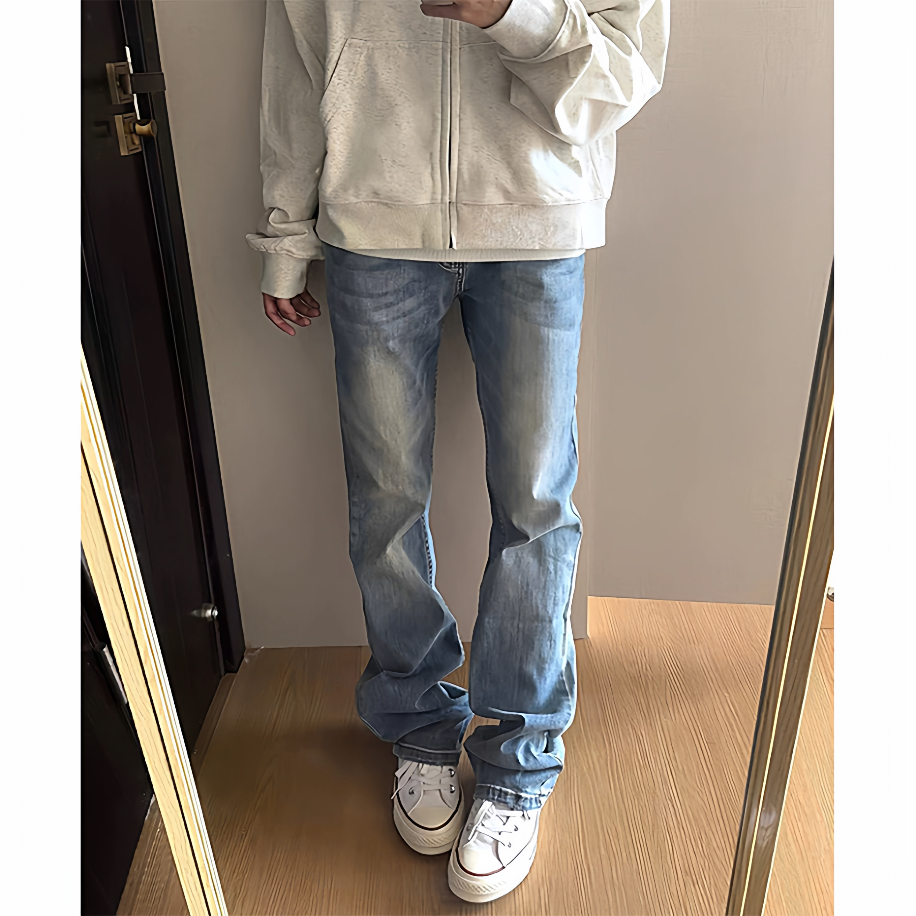 A417ANK3221P45男士浅蓝色牛仔裤百搭微喇休闲长裤,男装牛仔裤,电商A417A