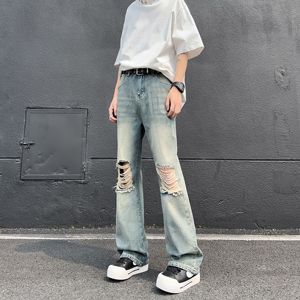 A417A NK378 P55破洞牛仔裤男夏季薄款美式高街vibe裤子微喇裤,男装牛仔裤,电商A417A