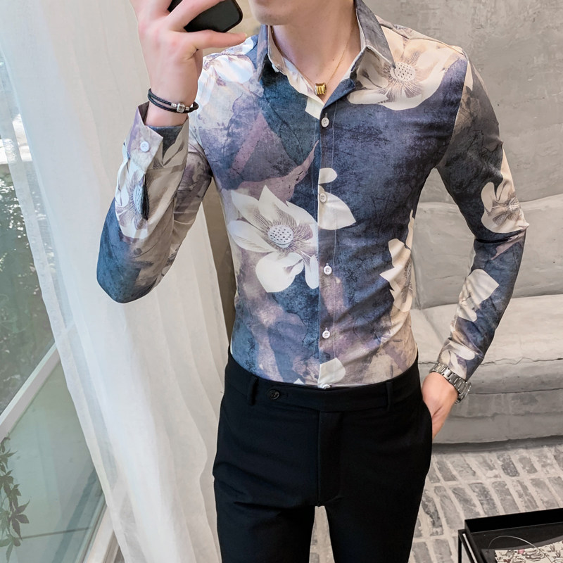 312A-933-P55新款社会精神小伙长袖衬衫男夜店时尚帅气衬衣-首2,男装衬衫,星座312A