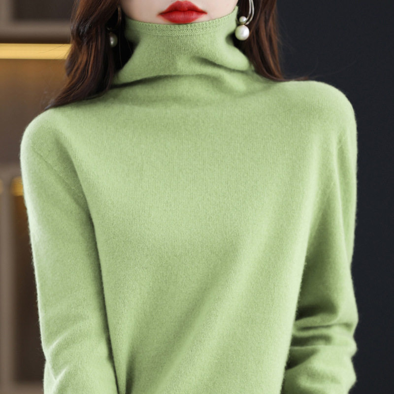 100羊毛衫女套头针织打底衫宽松堆堆领羊绒毛衣一线成衣高领
