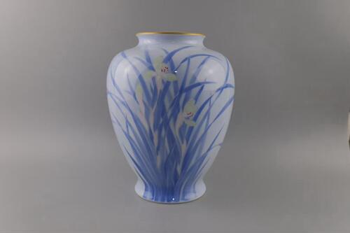 日本 深川制陶瓷花瓶 花器 皇室御用 染锦兰花图 清丽  全品