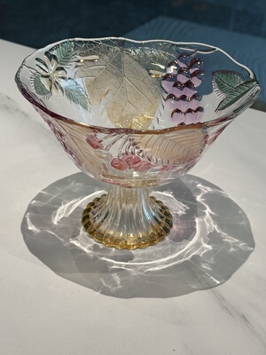 日本SOGA葡萄高足果钵 金彩水果系列 葡萄高浮雕 高足钵 果盘