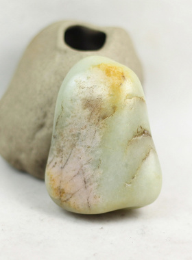 新疆和田玉籽料原石原料◆粉红桃花玉78.7克青白玉◆真皮籽玉◆