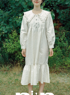 Nin vol.1|2025原创春夏时髦大翻领提花缎面细闪长袖连衣裙