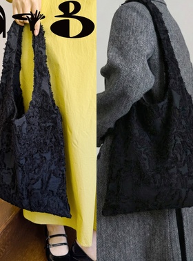 ALLGOODGOODS telos小众设计感黑色浮雕花卉大容量通勤购物袋