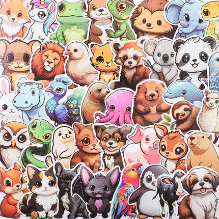 50张可爱动物卡通贴画笔记本电脑手机水杯子头盔手帐装饰儿童贴纸