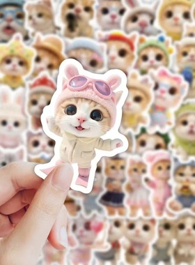 140张泥嚎小猫贴纸可爱卡通meme猫咪手账手机壳杯子行李箱DIY装饰
