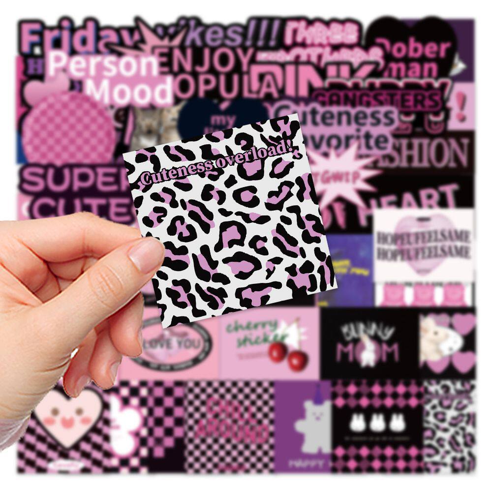 DIY手机55张黑紫手账欧美复古英文贴纸拉杆箱笔记本电脑装饰DIY