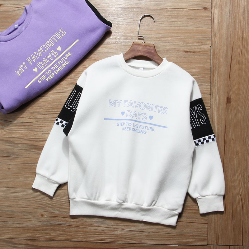 童装春秋女童加绒薄绒圆领卫衣