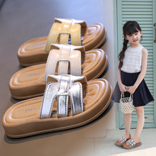 女童厚底凉拖鞋2025新款夏季韩版女孩户外银色一字拖儿童休闲凉鞋
