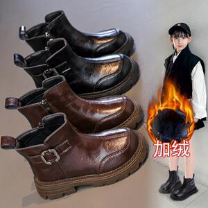 儿童加绒马丁靴男女童英伦风短靴