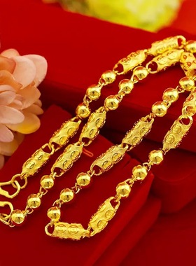 沙金黄金色花丝六角铜钱珠项链