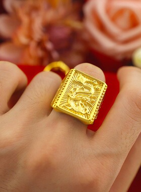 传承沙金仿真黄金霸气神龙戒指