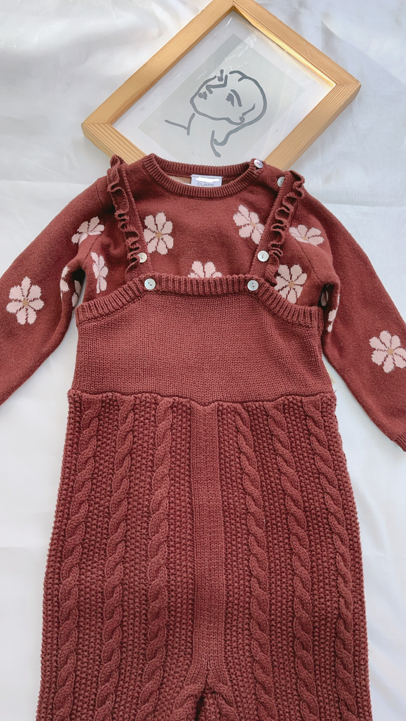 丹麦Hust 宝宝针织上衣钩花纯棉针织套装洋气百搭毛衣针织两件套