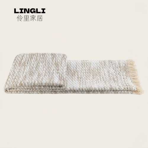 LINGLI盖毯床尾搭巾床旗样板间家居软装简约现代新中式米床边搭毯