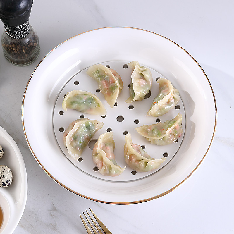 轻奢高档描金陶瓷饺子盘沥水双层盘酒店大号水饺盘创意家用菜盘子,餐饮具,盘,淘宝优惠券,粉丝福利购,淘宝优惠卷
