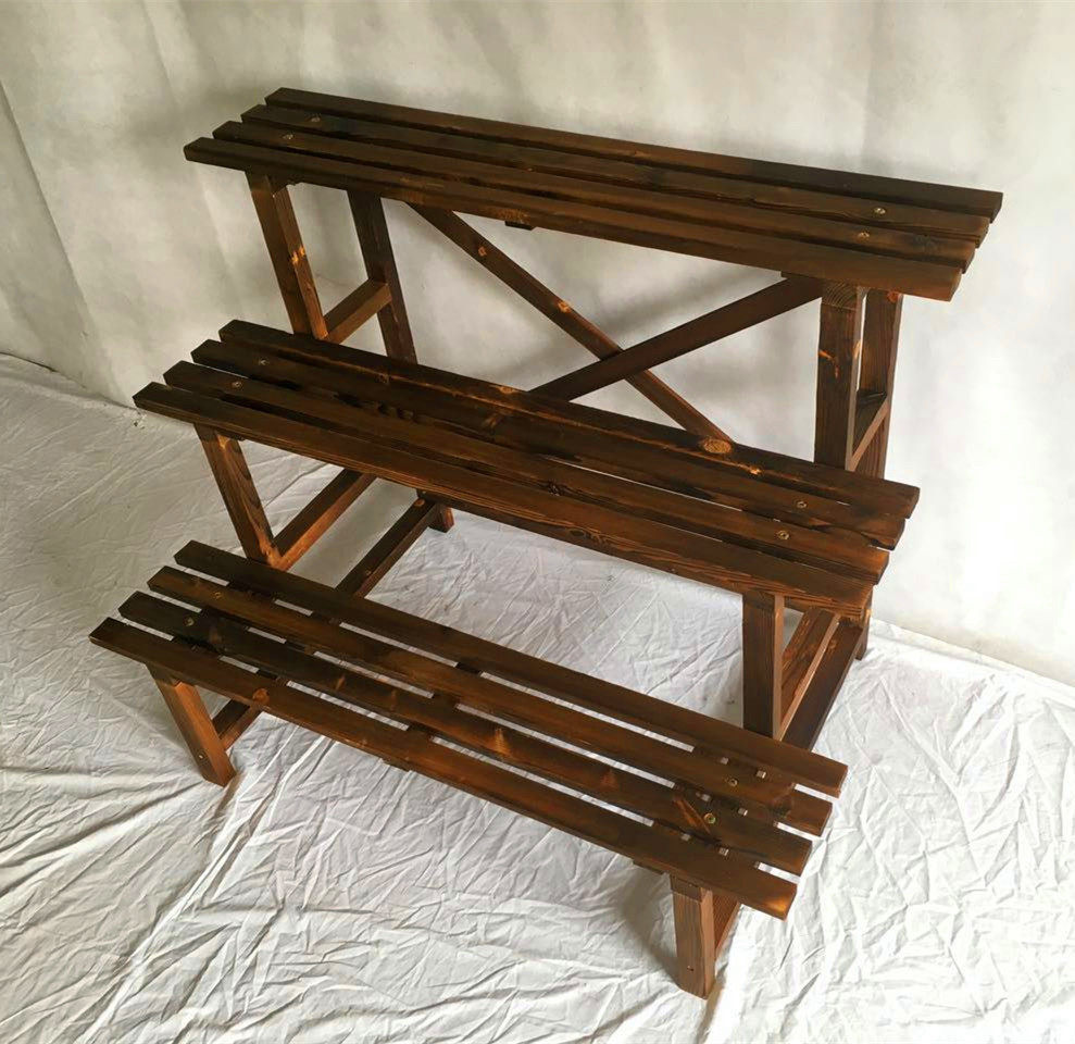 包邮炭化实木阳台花架盆三层多肉植物架种菜架阶梯吊兰架户外田园