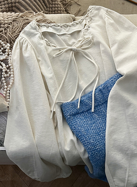 CoMo 新款秋季棉麻舒适韩版设计感爆款日常通勤V领麦穗领上衣1530