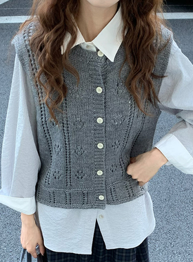 CoMo 新款羊毛混纺秋季百搭时尚日常通勤韩版设计感钩花马甲1086