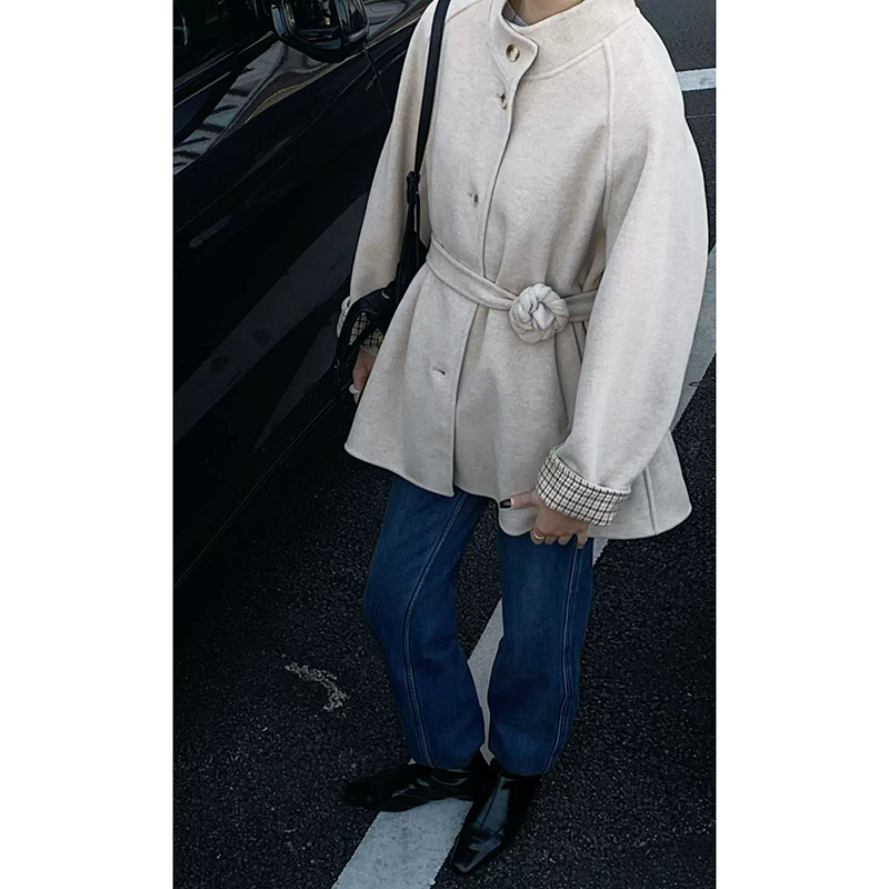 CoMo 秋冬短款收腰系带设计感毛呢大衣亲肤时髦保暖显气质0598