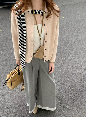 CoMo 白色羊毛针织开衫女复古秋冬软糯保暖显瘦长袖毛衣外套61368