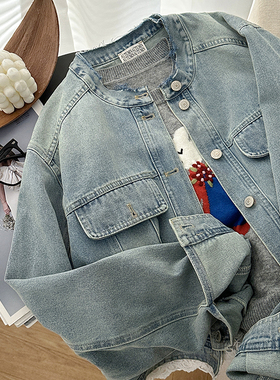 1CoMo 新款春季蕾丝拼接复古韩版设计感显瘦气质牛仔外套8057