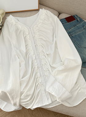 1CoMo 新款百搭时尚日常通勤设计感气质显瘦木耳边排扣衬衫5291