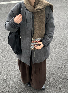 CoMo 羽绒服秋冬休闲宽松保暖外套时髦新款格纹拼接显瘦上衣8752