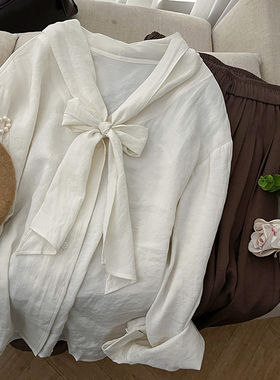 CoMo 新款全棉百搭时尚日常通勤设计感韩版舒适纯色系绳衬衫9282