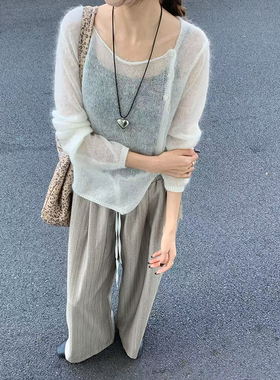 CoMo新款马海毛斜扣设计感针织衫百搭简约通勤长袖8051