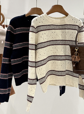 1CoMo 新款羊毛混纺条纹设计百搭时尚韩版日常气质套头毛衣22191