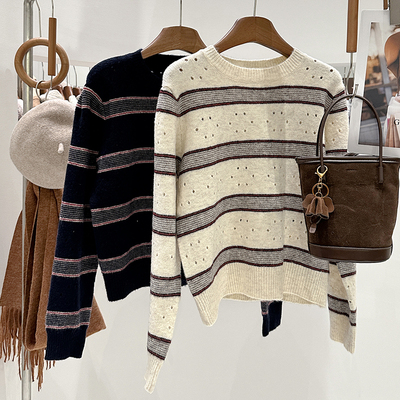 1CoMo 新款羊毛混纺条纹设计百搭时尚韩版日常气质套头毛衣22191