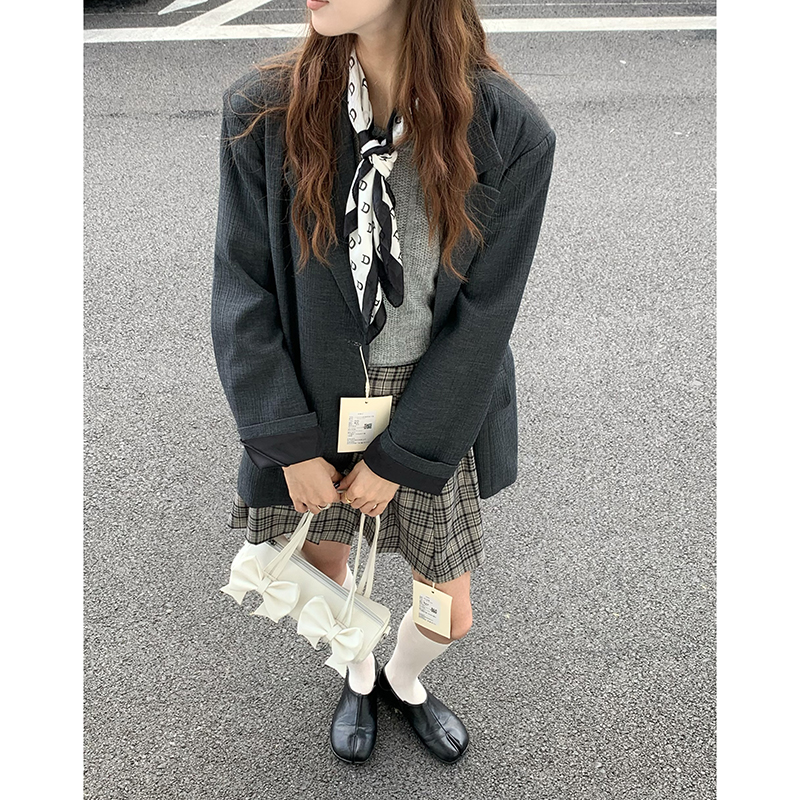 CoMo Oversize纹理西装外套女韩系复古宽松休闲百搭秋冬西服830