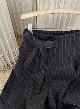 1CoMo 新款百搭时尚显瘦高腰休闲韩版日常通勤条纹呢料直筒裤010