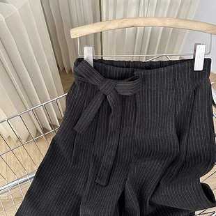 日常通勤条纹呢料直筒裤 1CoMo 显瘦高腰休闲韩版 百搭时尚 010 新款