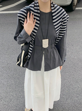 CoMo 新款秋季百搭时尚日常通勤舒适韩版设计感收腰上衣披肩8000