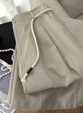 1CoMo 天丝混纺舒适百搭韩版设计感宽松显瘦高腰阔腿休闲裤6306